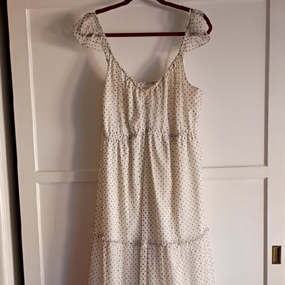Maternity White Dress with Black Dots